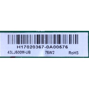 MAIN FUENTE PARA TV LG / NUMERO DE PARTE H17020367 / TP.MS3553.PB765 / 3200296825 / 320021030409005 / 20170224 / DISPLAY HV430FHB-N40 / MODELO 43LJ500M-UBCUSFLH	